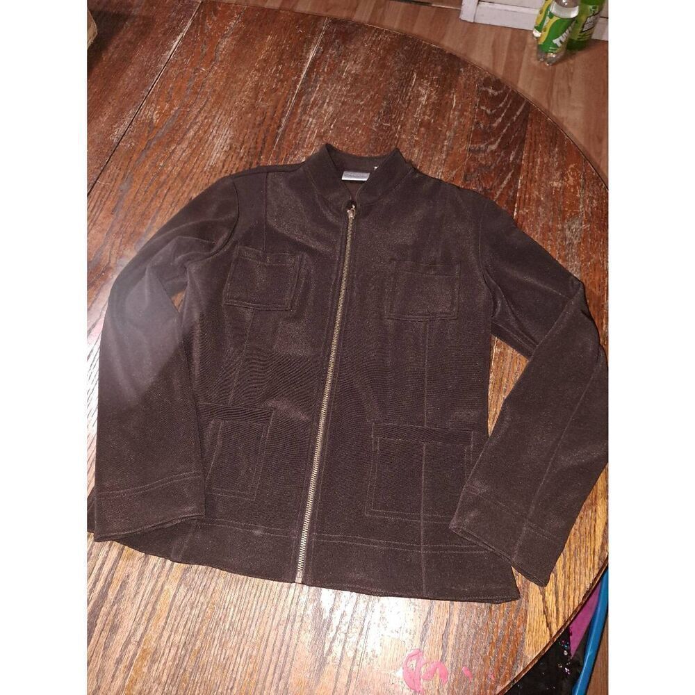 Small Size 4 Chicos Size 0 Brown Front Zip Long Sleeve Jacket w Pockets